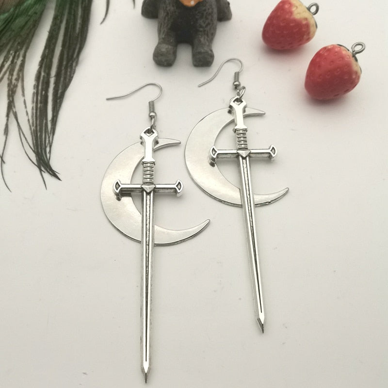 Sword Moon Dangle Earrings