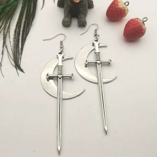 Sword Moon Dangle Earrings