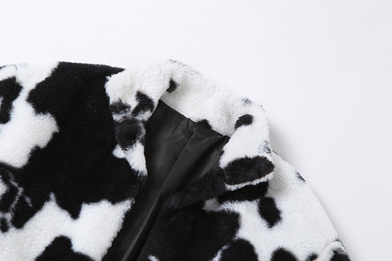 Faux Fur Jacket Cow Print