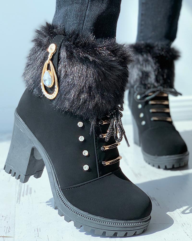 Fur Cuff Heeled Ankle Booties