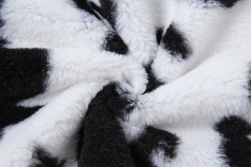 Faux Fur Jacket Cow Print