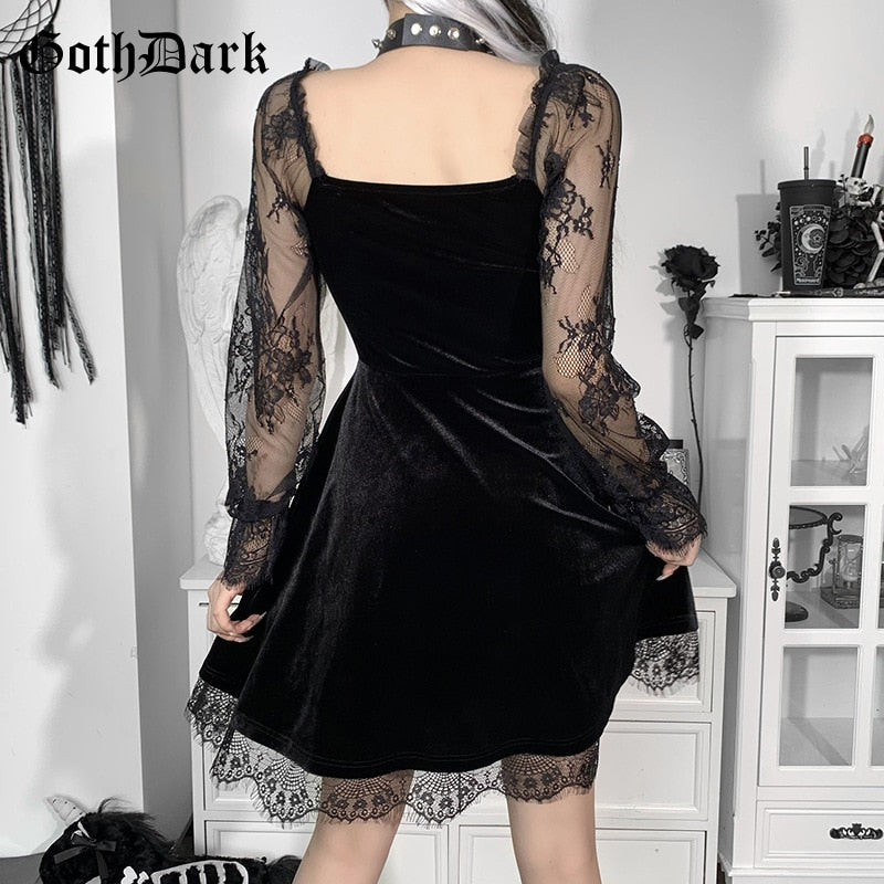 Velvet Dress with Long Lace Sleeves