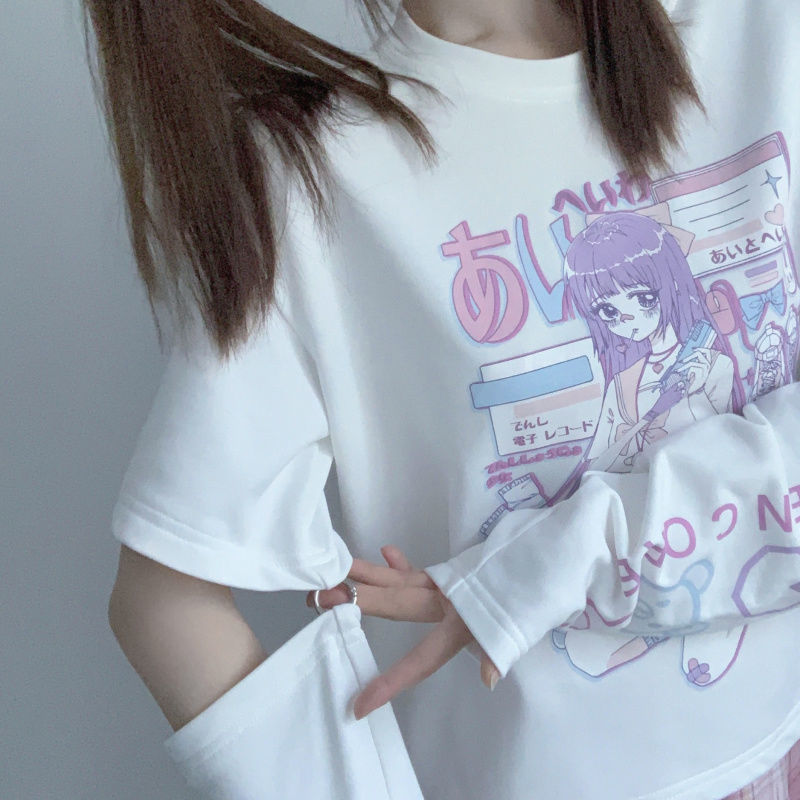 Graphic Anime T Shirt with Arm Covers
