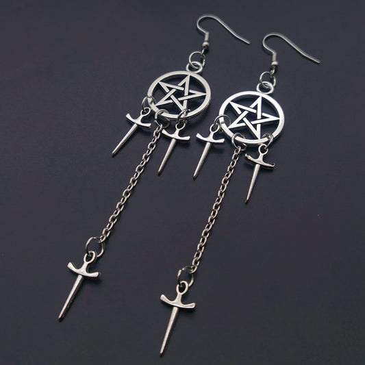 Pentagram Sword Dangle Earrings