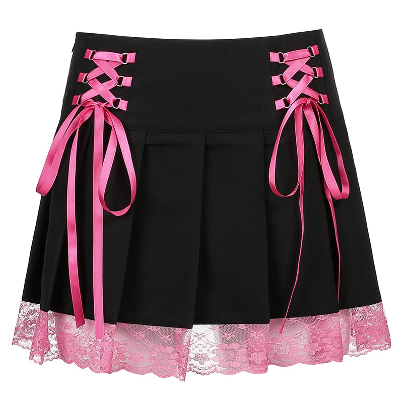 Pleated Lace Up Skirts