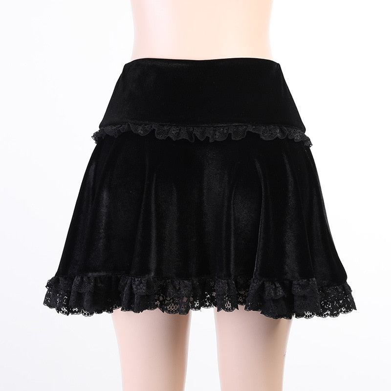 Cross Velvet Ruffled Mini Skirt