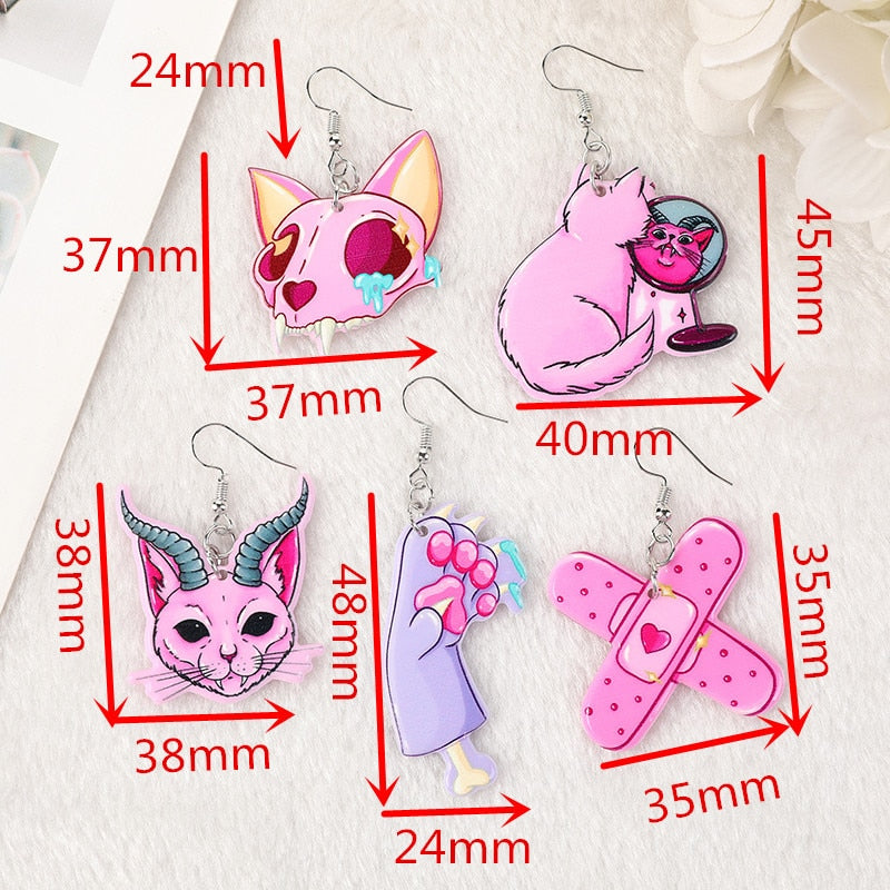 Pastel Goth Cat Earrings