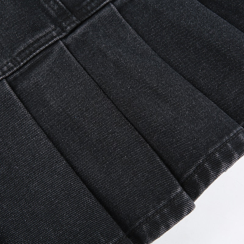 Pleated Denim Skirt