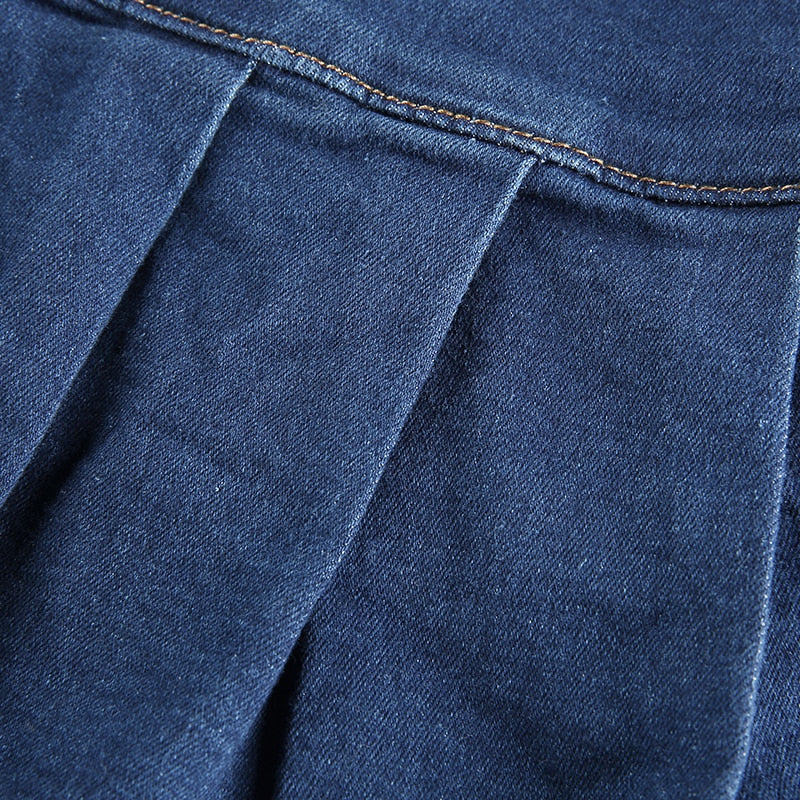 Pleated Denim Skirt