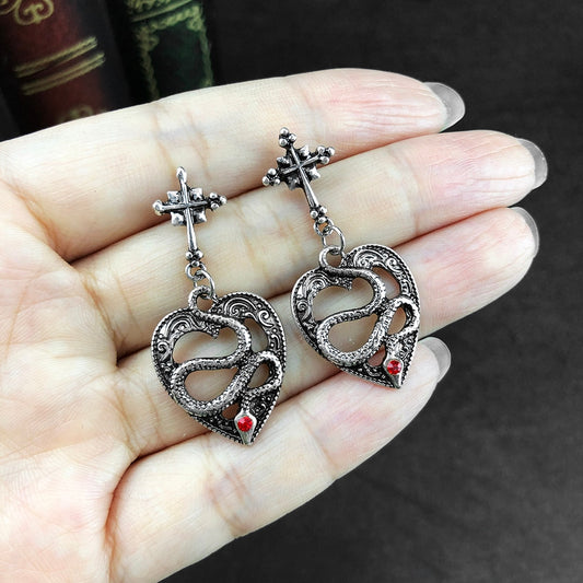 Silver Heart Snake Earrings