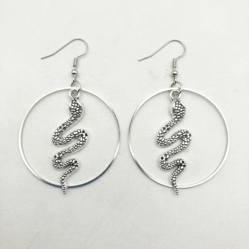Silver Plates Snake Hoop Dangle Earrings