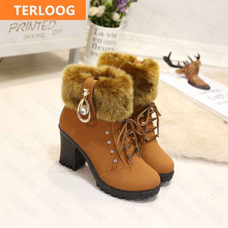 Fur Cuff Heeled Ankle Booties
