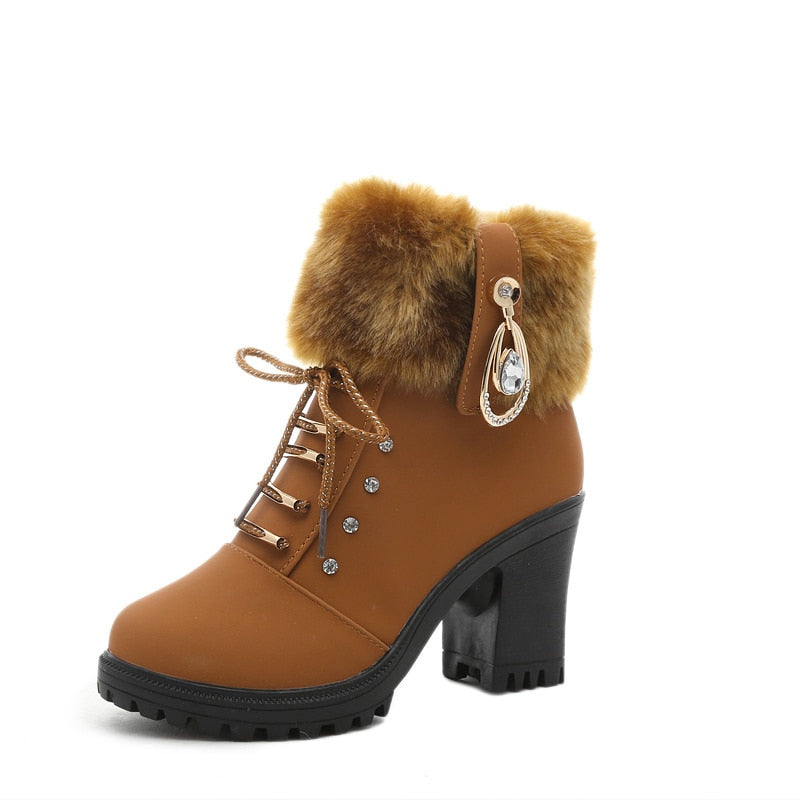 Fur Cuff Heeled Ankle Booties