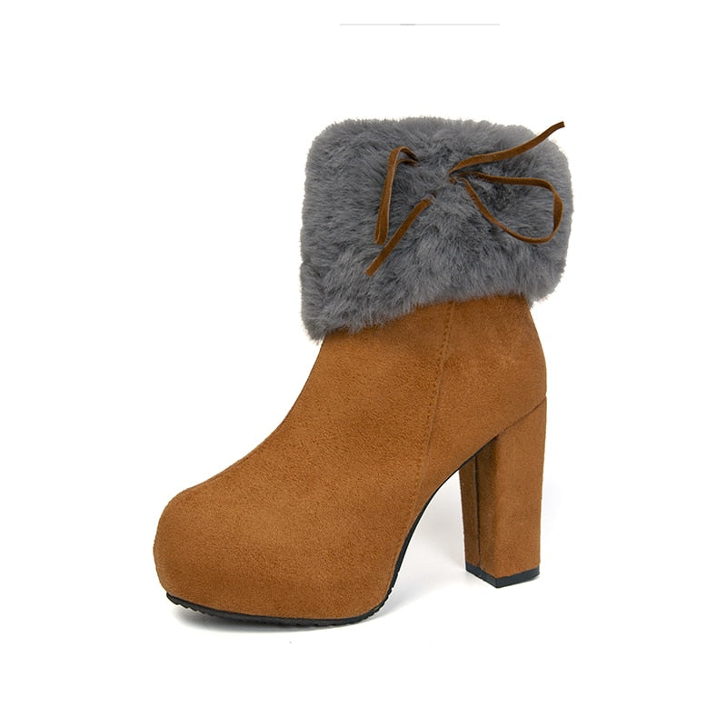 Fur Cuff Heeled Ankle Booties