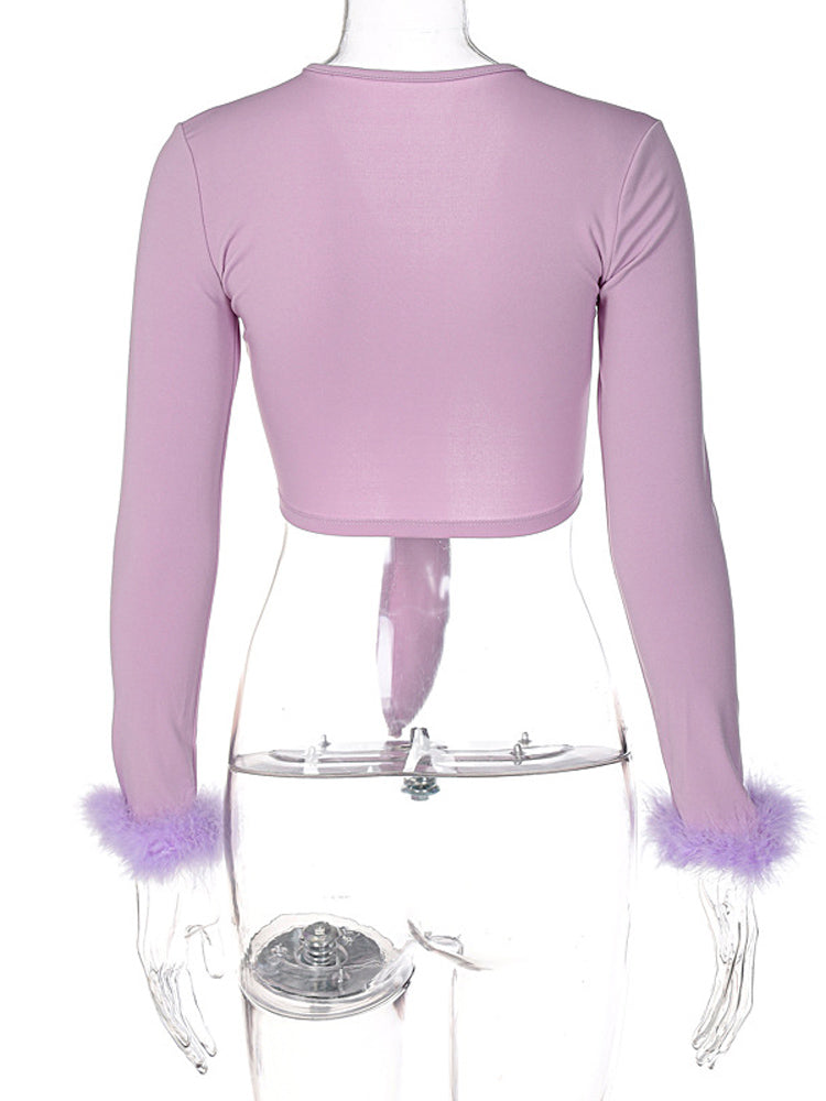 Tie Front Top with Feather Sleeves