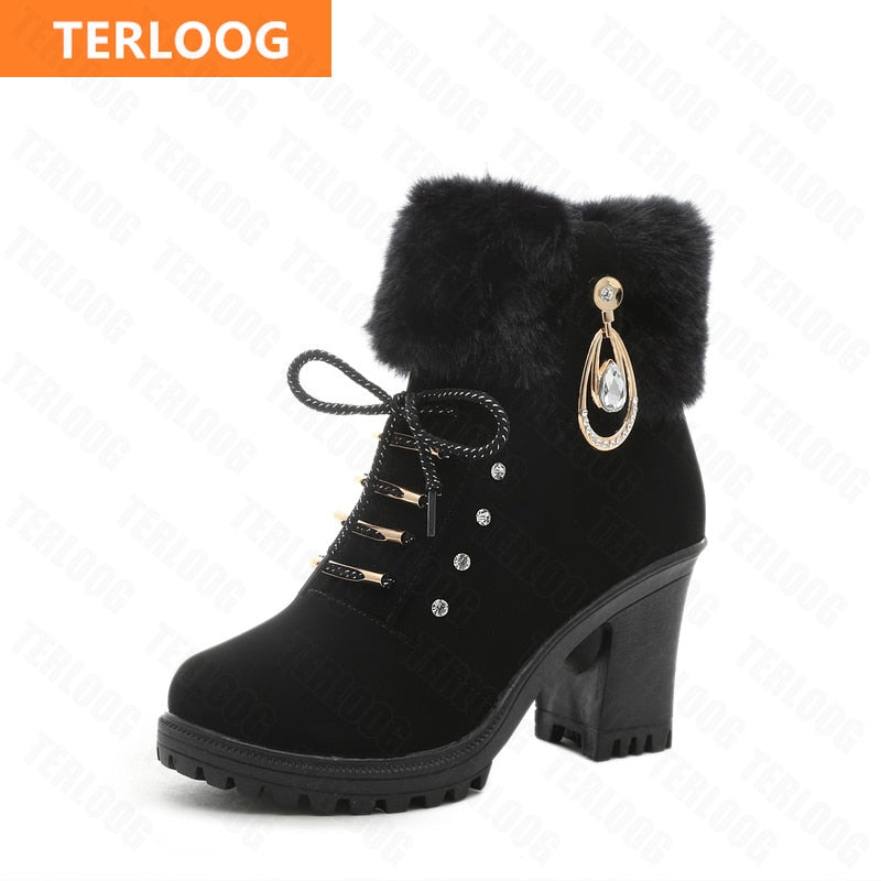 Fur Cuff Heeled Ankle Booties