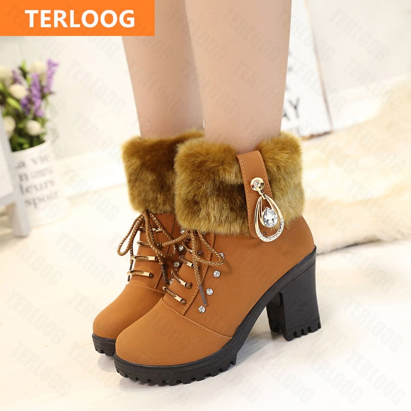 Fur Cuff Heeled Ankle Booties