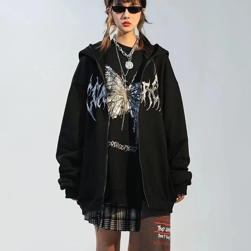 Bedazzled Butterfly Skeleton Zip Up