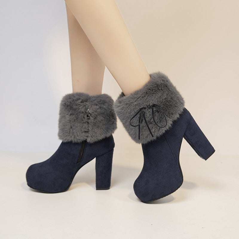 Fur Cuff Heeled Ankle Booties