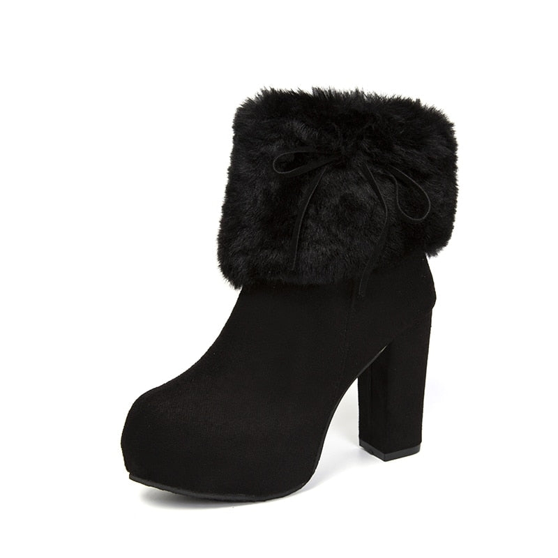 Fur Cuff Heeled Ankle Booties