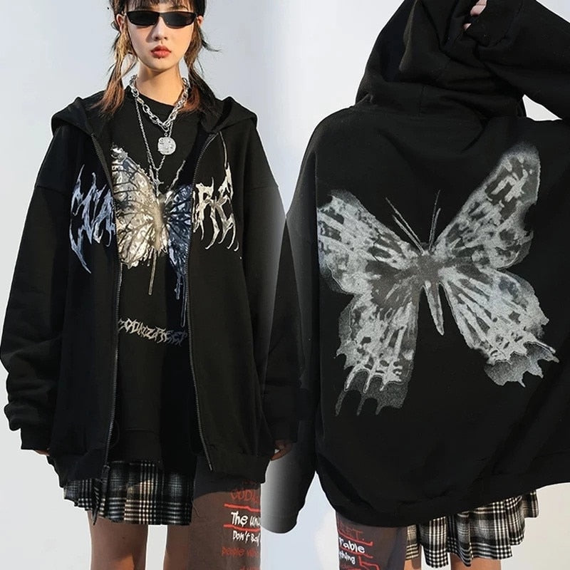 Bedazzled Butterfly Skeleton Zip Up