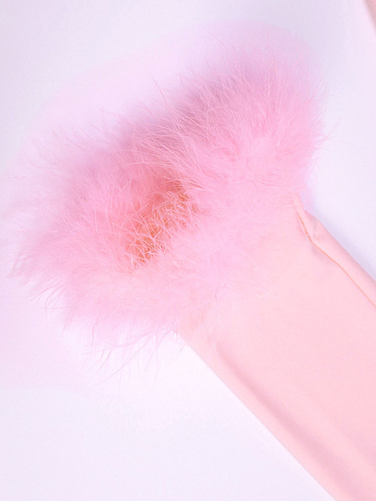Tie Front Top with Feather Sleeves