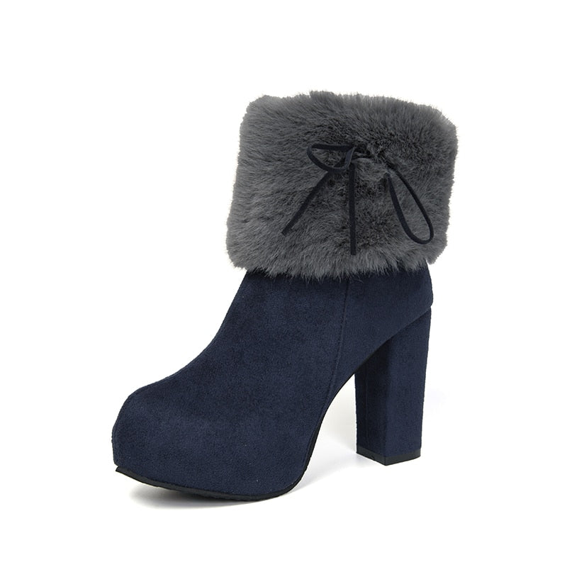 Fur Cuff Heeled Ankle Booties