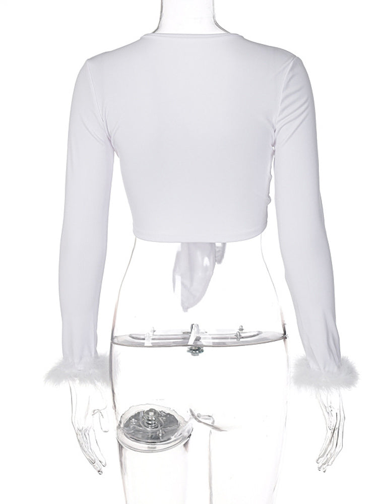 Tie Front Top with Feather Sleeves