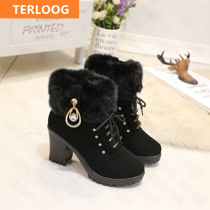 Fur Cuff Heeled Ankle Booties