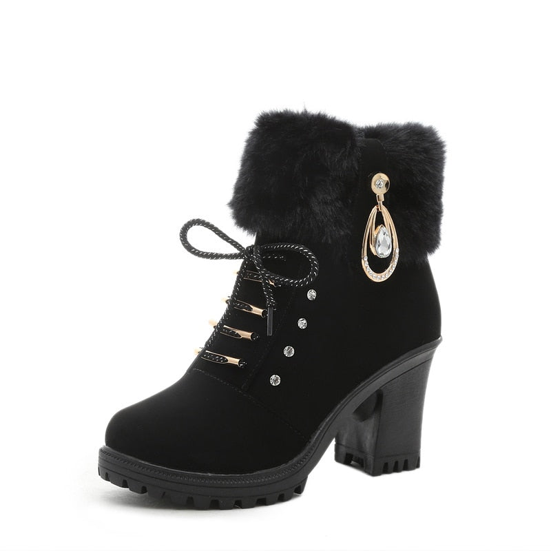 Fur Cuff Heeled Ankle Booties