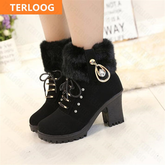 Fur Cuff Heeled Ankle Booties