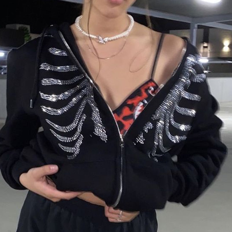 Bedazzled Butterfly Skeleton Zip Up