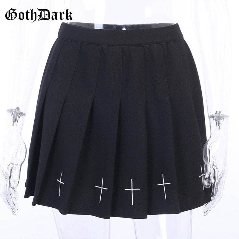 Cross Decal Pleated Skirt
