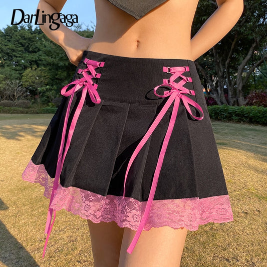 Pleated Lace Up Skirts