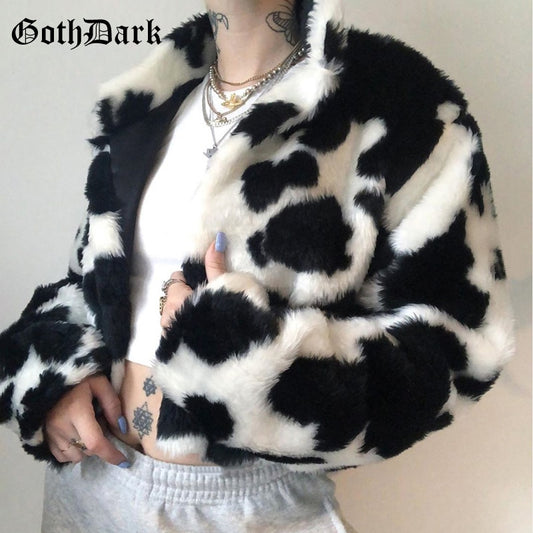 Faux Fur Jacket Cow Print