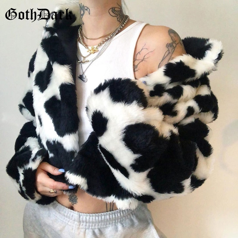 Faux Fur Jacket Cow Print