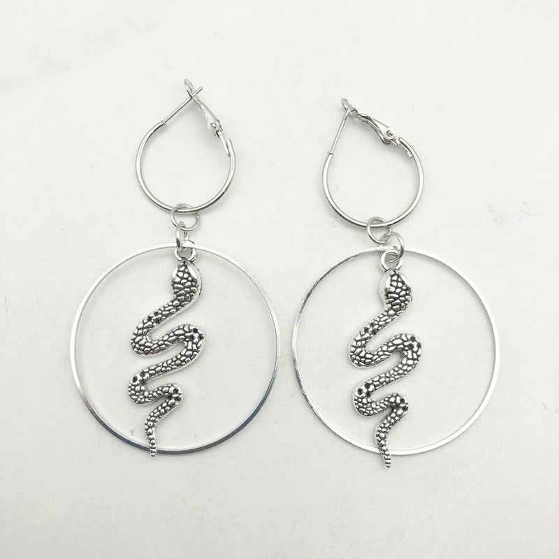 Silver Plates Snake Hoop Dangle Earrings