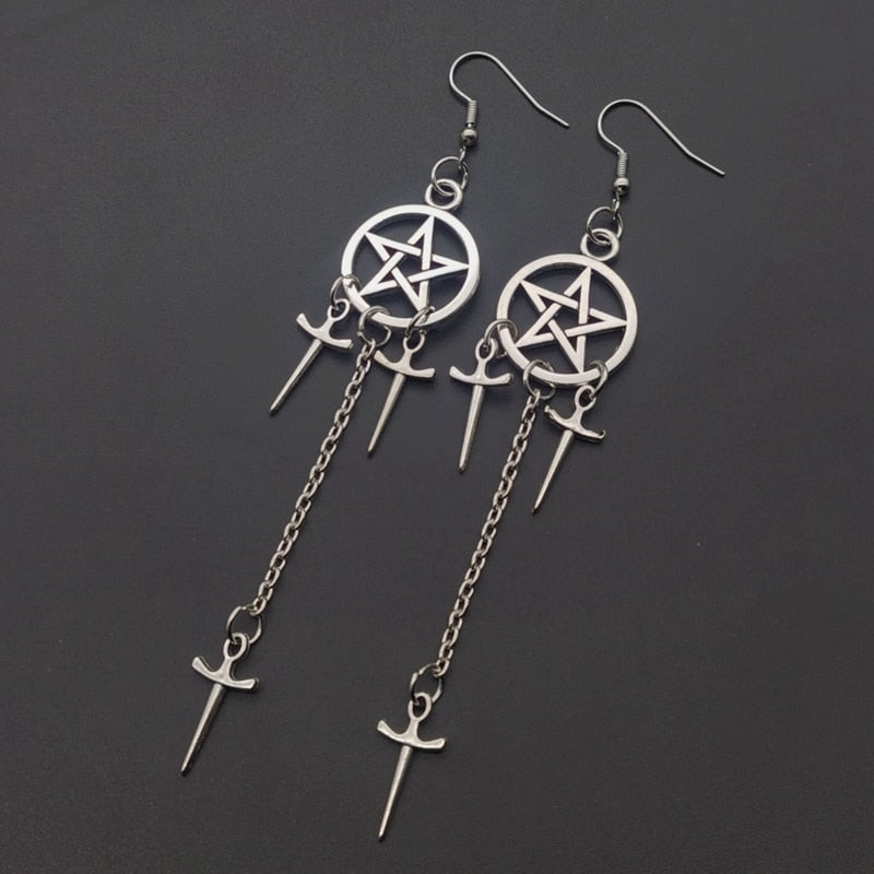Pentagram Sword Dangle Earrings