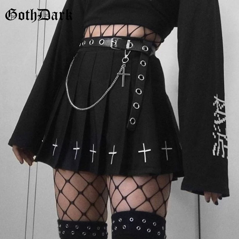 Cross Decal Pleated Skirt