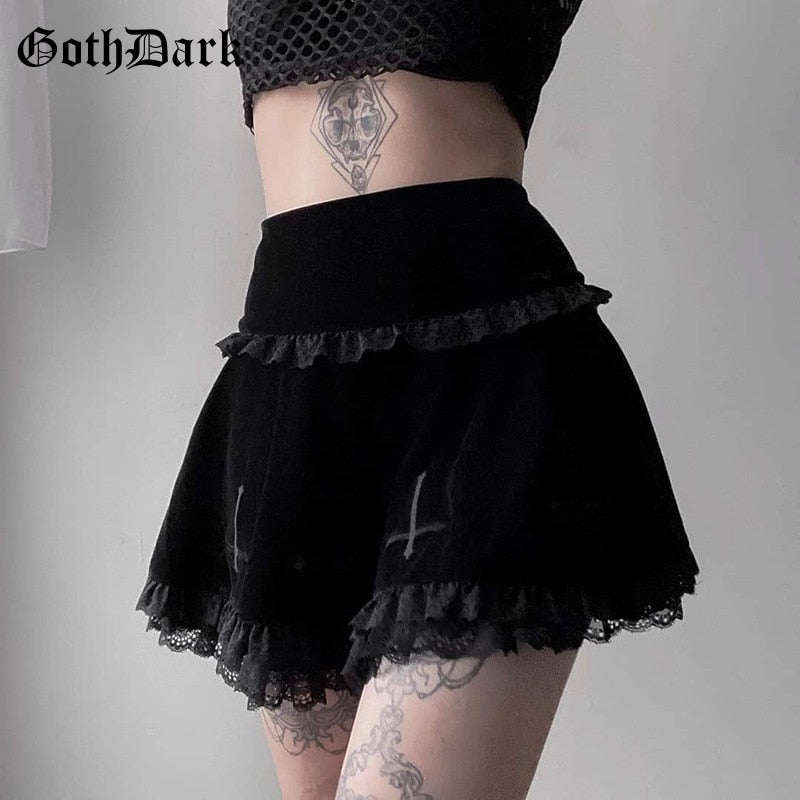 Cross Velvet Ruffled Mini Skirt
