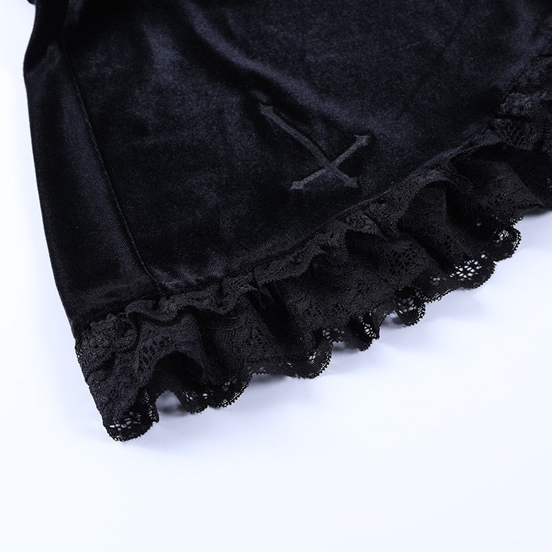 Cross Velvet Ruffled Mini Skirt