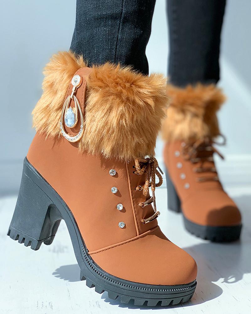 Fur Cuff Heeled Ankle Booties