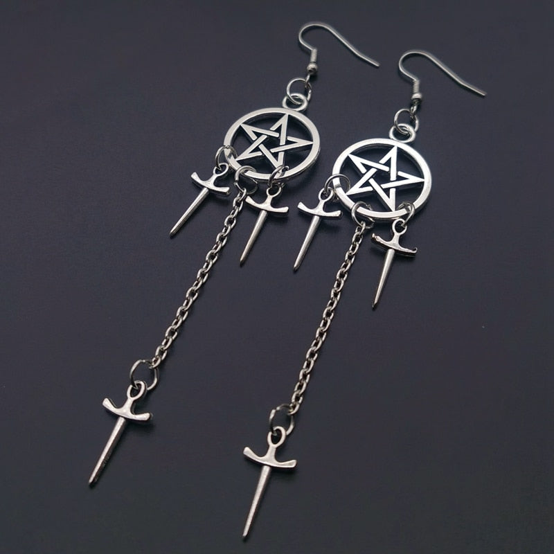 Pentagram Sword Dangle Earrings