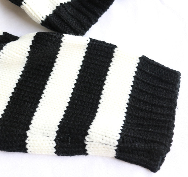 Black and White Striped Cropped Sweater
