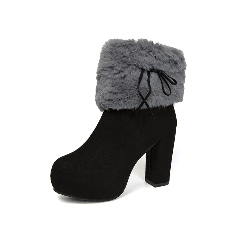 Fur Cuff Heeled Ankle Booties