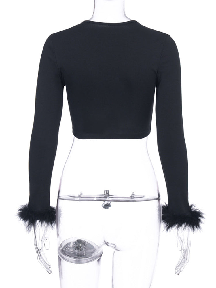 Tie Front Top with Feather Sleeves